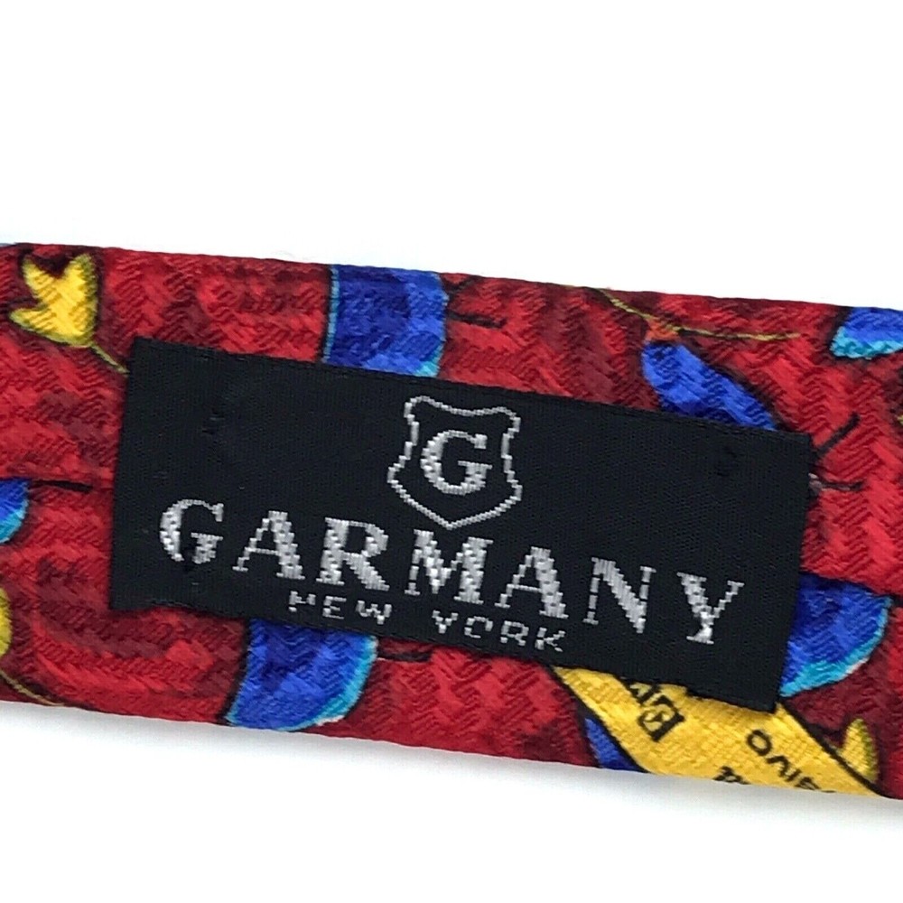 Ermenegildo Zegna 100% Silk Tie Red Birds Bird Heart Leaves Animals Necktie 57" - Picture 8 of 12